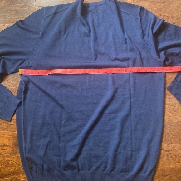 BOSS Hugo Boss 100% Virgin Wool V-Neck Sweater Size XXL Slim Fit Denim Blue - Picture 8 of 9